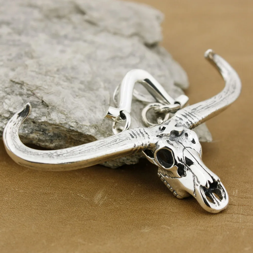 Charms 925 Sterling Silver Big Buffalo Skull Bull Horn Pendant 8P015