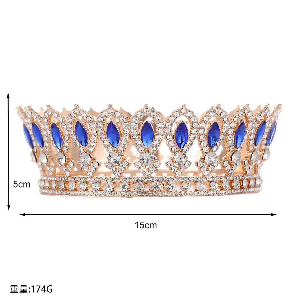 Corona da sposa transfrontaliera Copricapo barocco a cerchio intero in stile europeo, lussuosa decorazione in cristallo, imperiale rotondo pesante