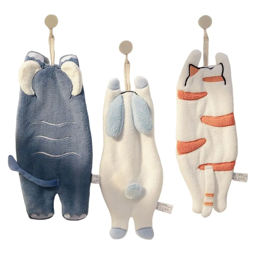 Cute Cartoon Animal Hand Towel Absorb Water Thickened Toilet Handkerchief Coral Velvet Hanging Bathroom Kerchief Kitchen