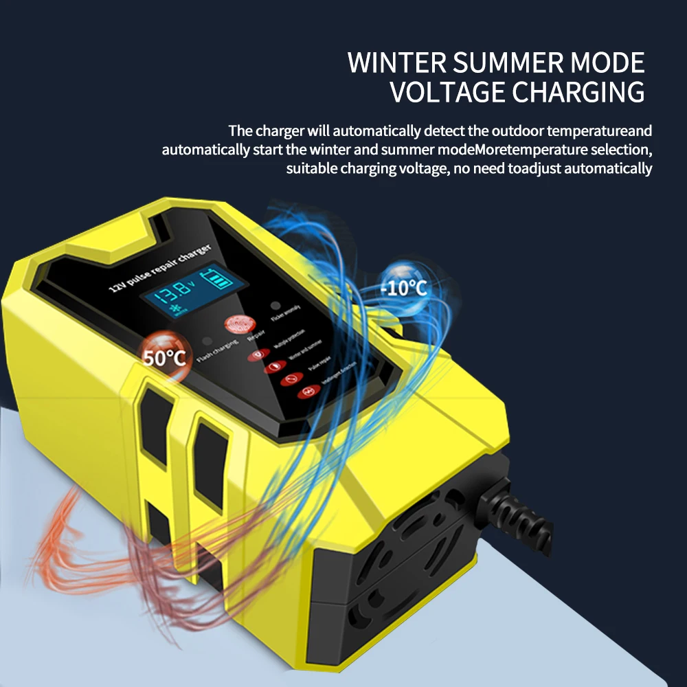 12V Pulse Repair 6A Fast Charge For Car/Motorcycle Lead-acid lithium Car Battery Charger LCD Display battery tester