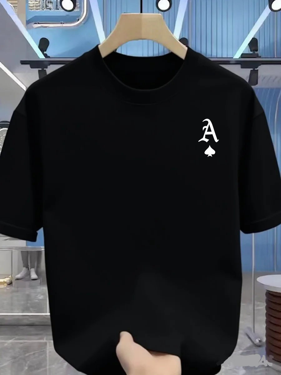 Verão masculino 100 algodão moda casual solto tamanho grande estilo impresso em torno do pescoço manga curta camiseta topo