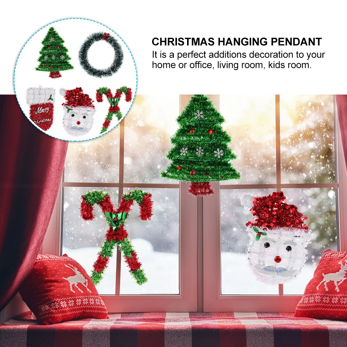 

5Pcs Xmas Tree Hanging Decor Classic Christmas Wreath Hangings Cozy Holiday Pendant for Garden Home Office Christmas Tree