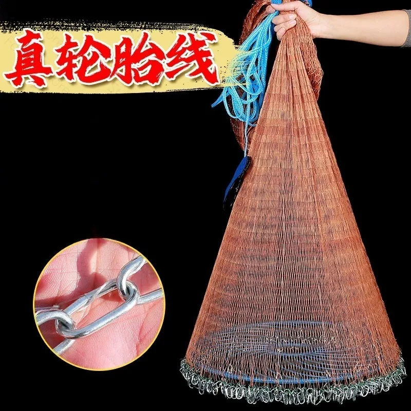 4.2M-7.2M Fishing Net Upgraded Korean Small Mesh Hole Steel Chain Sinkers Hand Cast Net Easy Throw Fishing Net Fishing Tools
