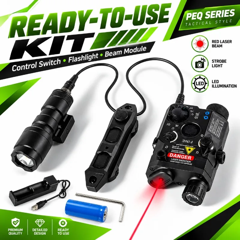 PEQ15 Alloy DIY Hobby Modification Part, Adjustable Red‑Green Beam Indicator, Strobe Flashlight & Multi‑Function Switch