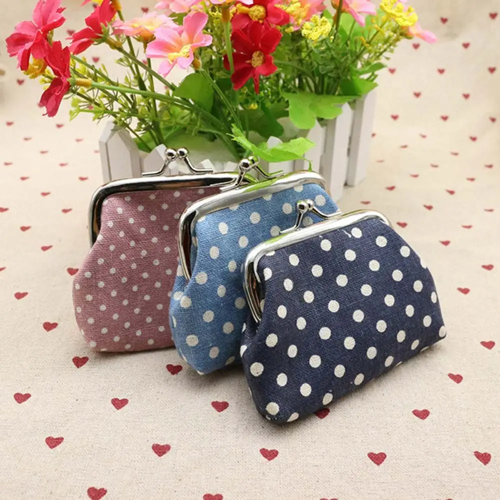 Cute Fashion Iron Buckle Dots Zipper For Girls Korean Money Bag Small Purse Wallets Coin Bag Linen Coin Purse