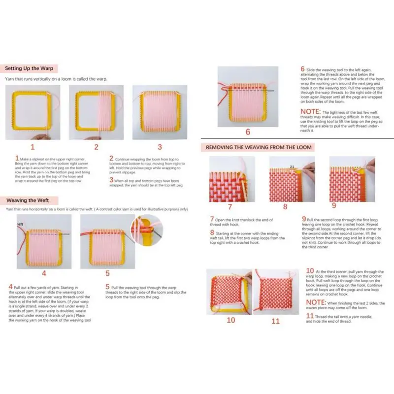 نول النسيج اليدوية ومجموعة هوك 18 الأسنان مربع الأصفر النسيج الإطار آلة ينسج النسيج الإطار للأطفال البالغين