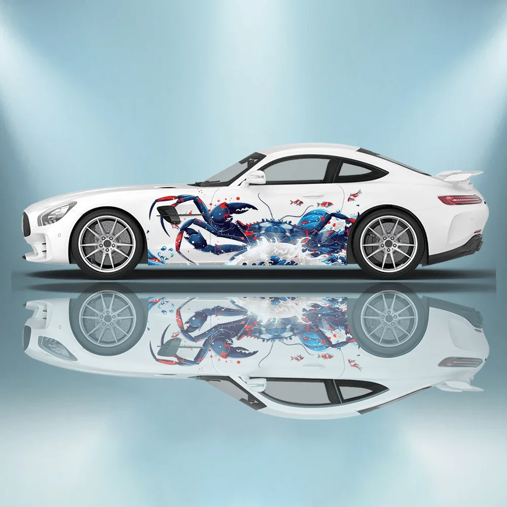 

Crab Koi Fish in The Waves Car Side Sticker Decor,PVC Waterproof Scratch Resistant Decal,Car Protection,Auto Accessories Gift