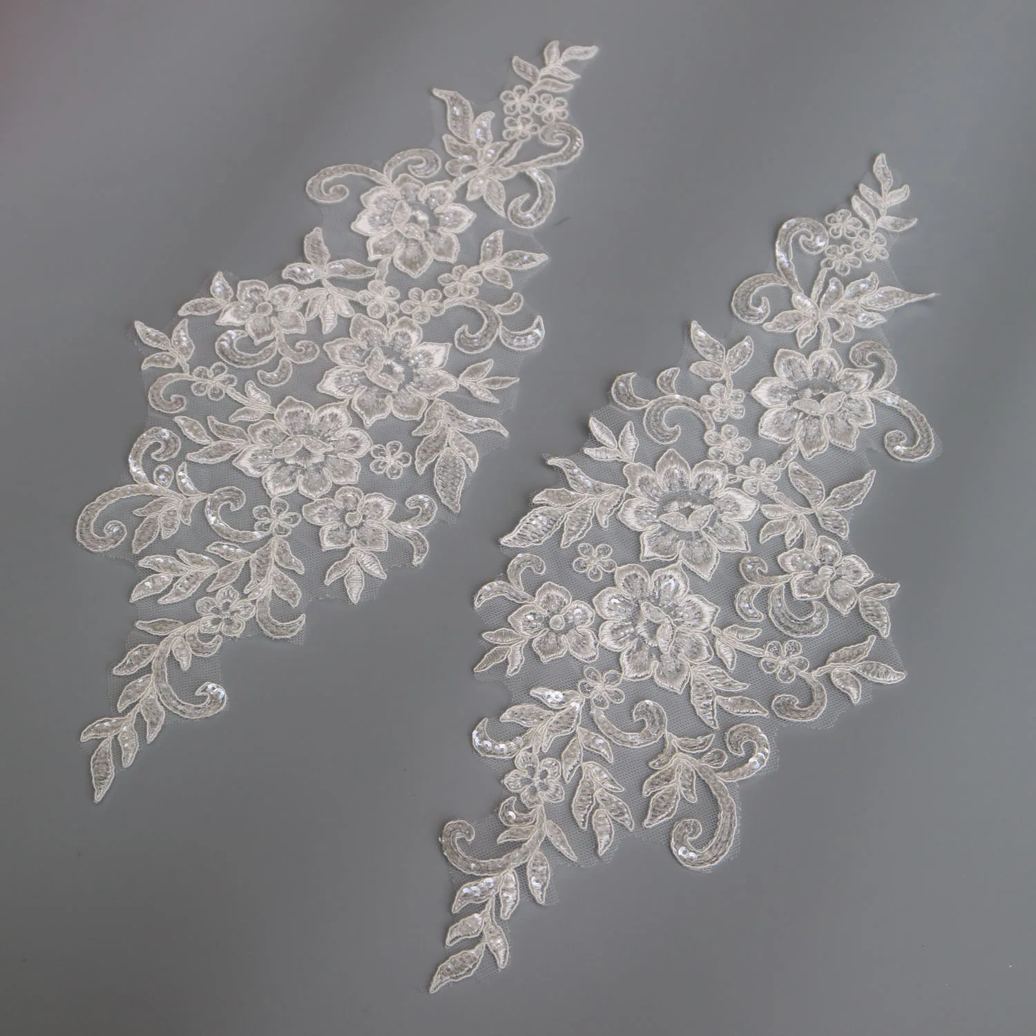 Luxury 1yard sequin beaded appliques for bridal wedding dresses DIY Sewing on embroidery flower trimmings for clothes decoration