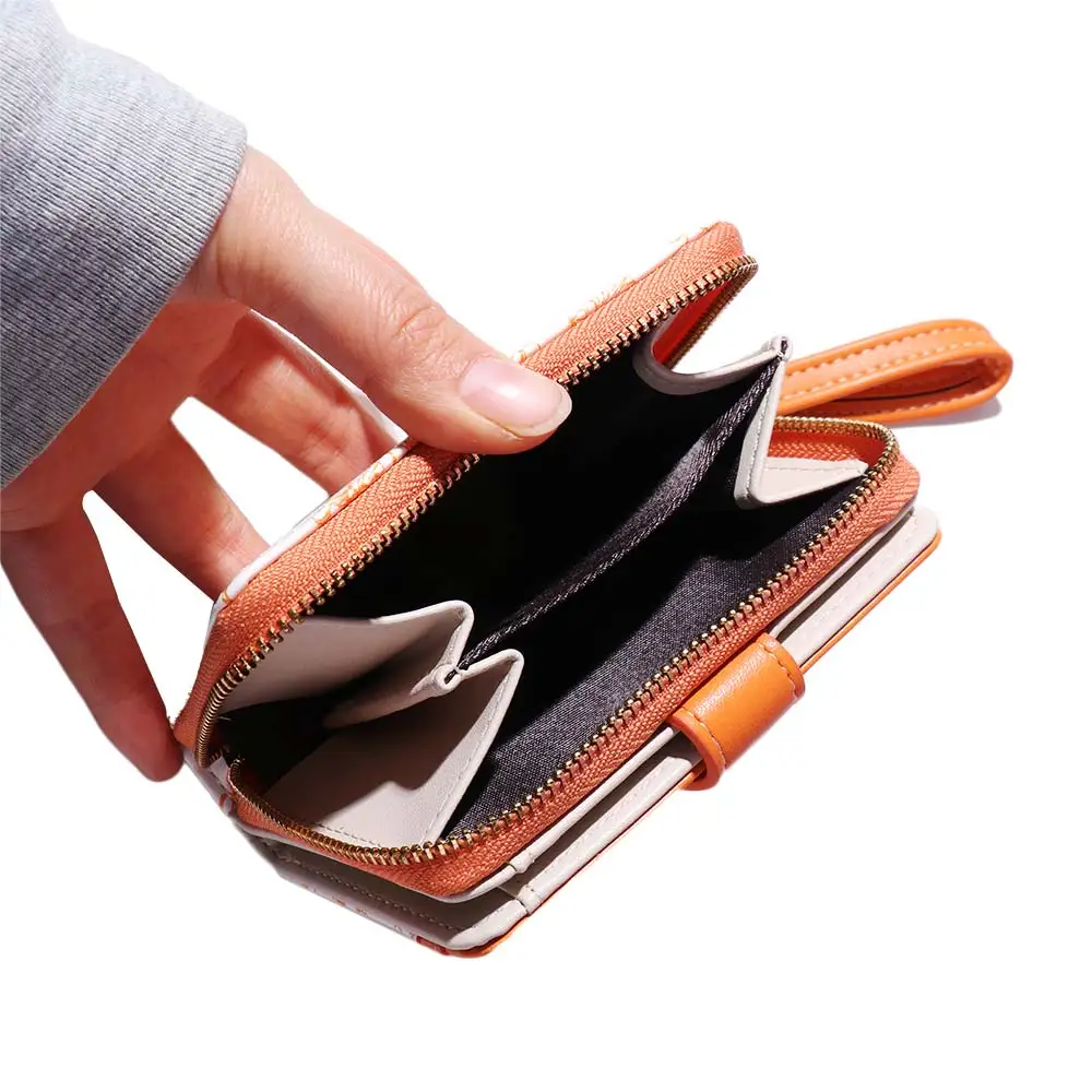 

Floral Print Mini Coin Purse Bag Zipper Pouch Multi Function PU Leather Short Wallet Korean Ins Fashion ID Credit Card