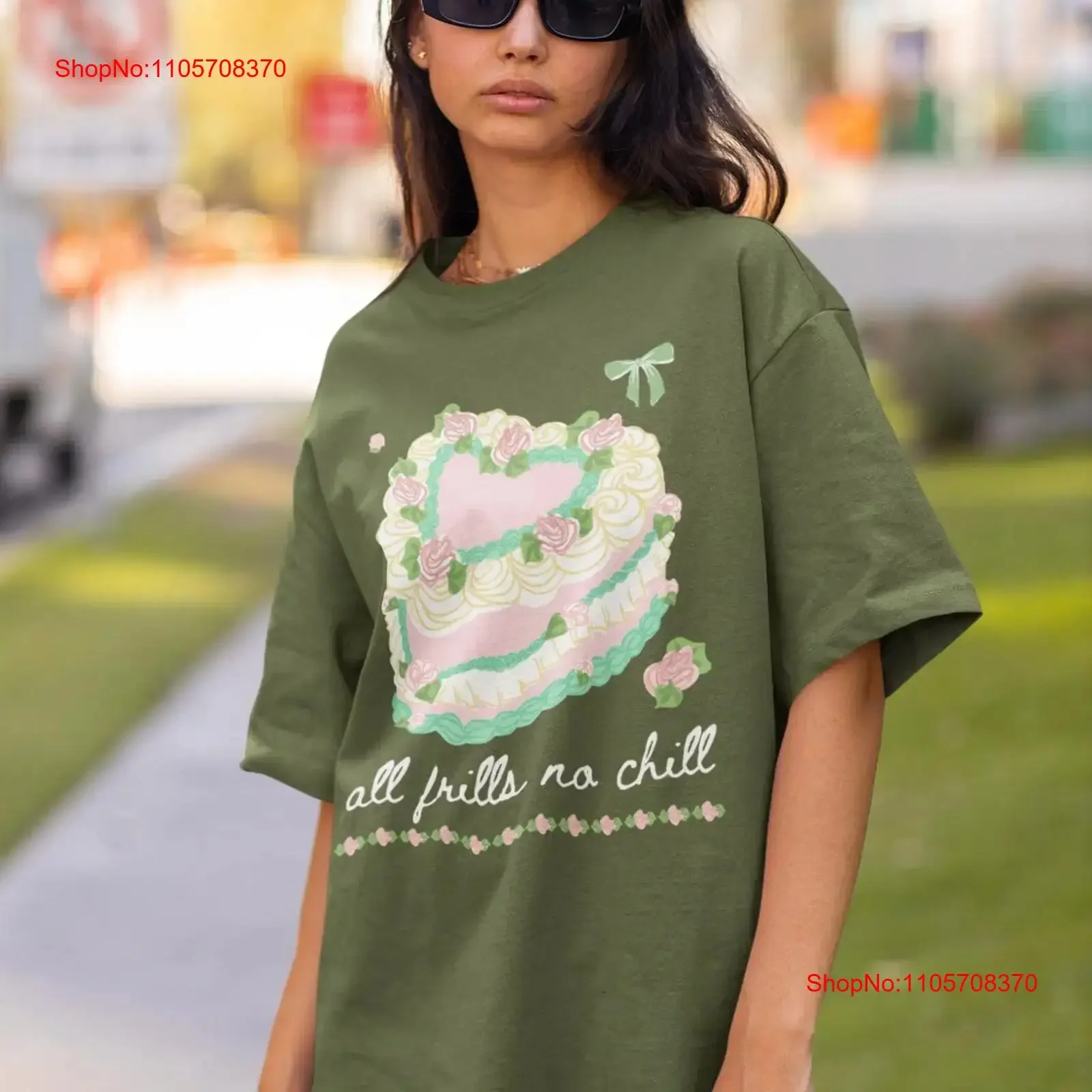 Colorful Maximalist Heart T Shirt for Baker All Frills No Chill Funny Saying with Girly Glam Rococo Aesthetic Shaped Cake