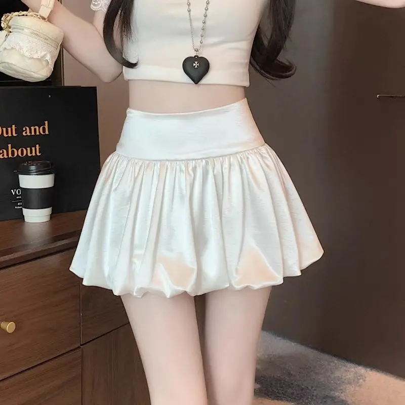 

Summer 2025 New High Waisted Skirt Satin Sweet Puffy Bud Skirt