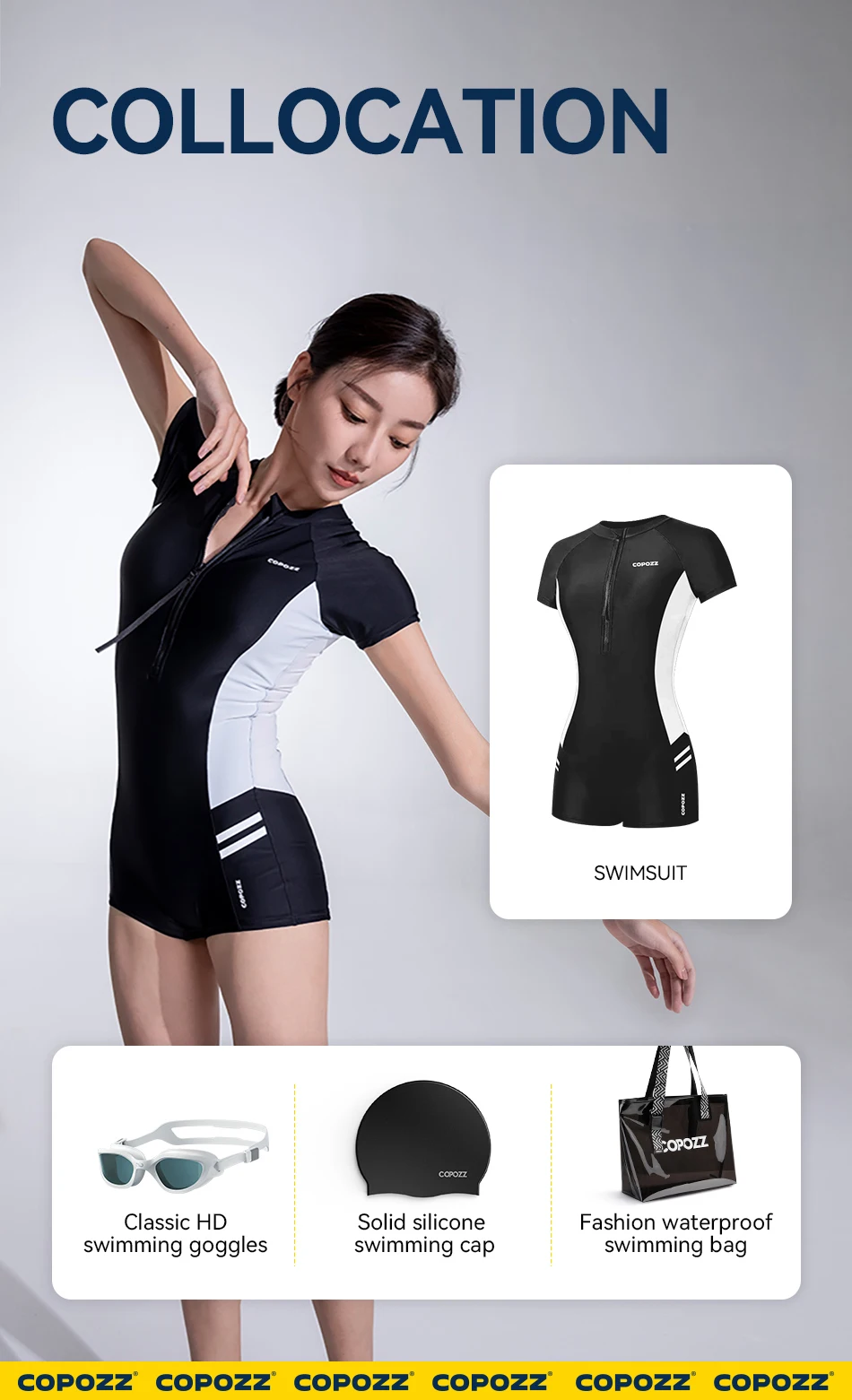 COPOZZ Damen-Badeanzug, Anti-UV, einteilige Badebekleidung, UPF 50+, Tauchanzug, dünner Rashguard, Reißverschluss, Schnorcheln, Schwimmen, Surfanzug – Detail 13