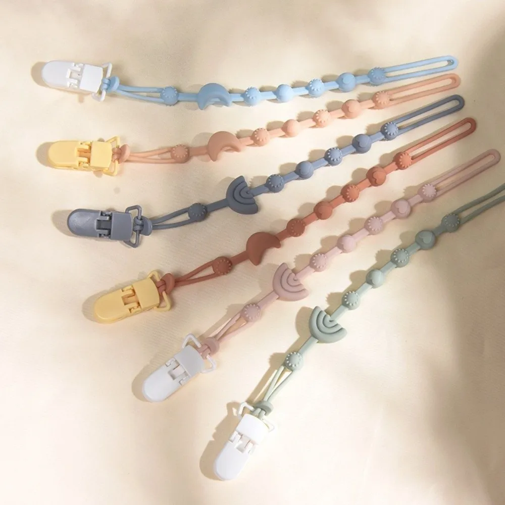 Cute BPA Free Silicone Pacifier Chain Solid Color Anti-Lost Dummy Chain Universal Fit Pacifier Clip Newborn Infant