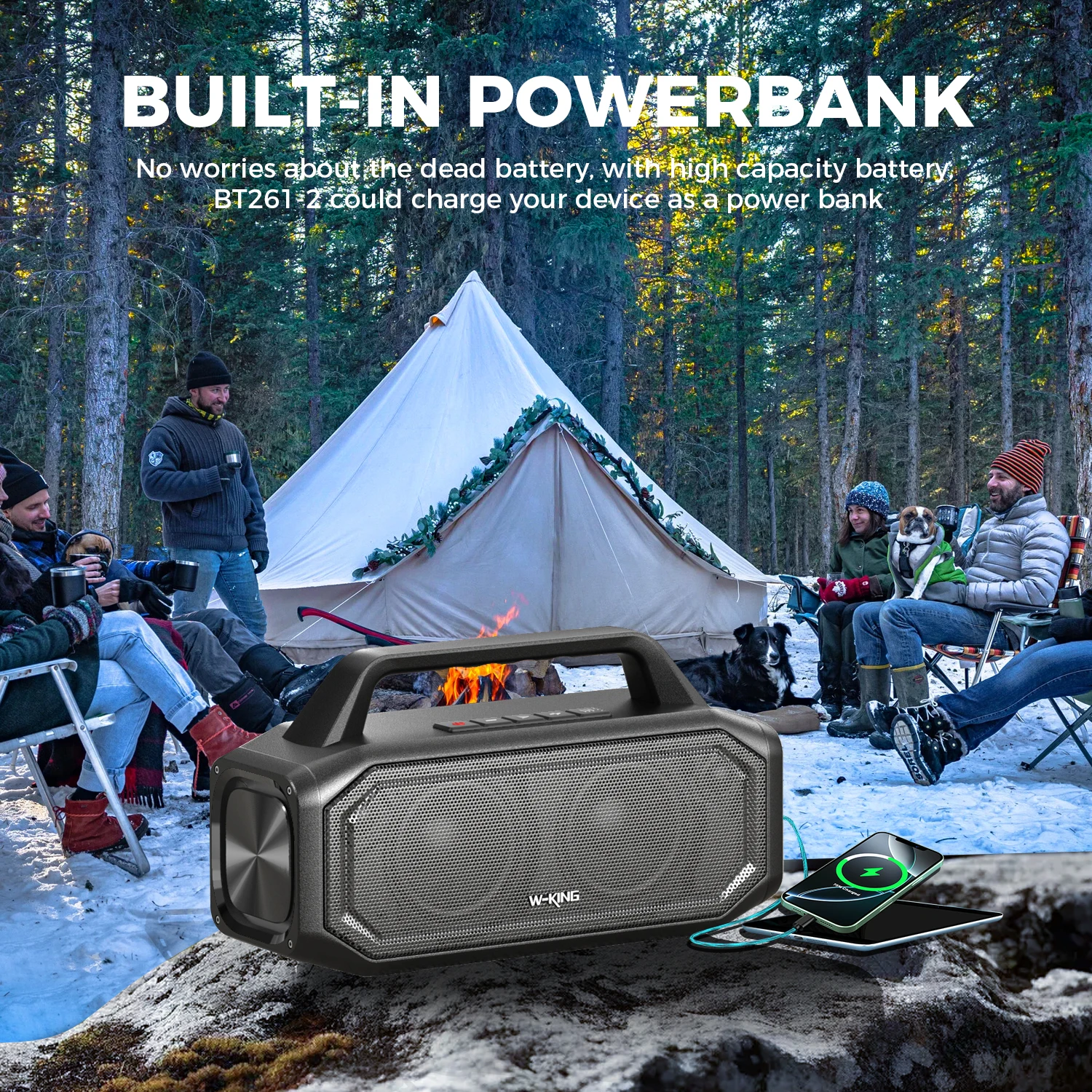 BT261 Portable Bluetooth Speaker - 80W, IPX6 Waterproof, Bass Boost