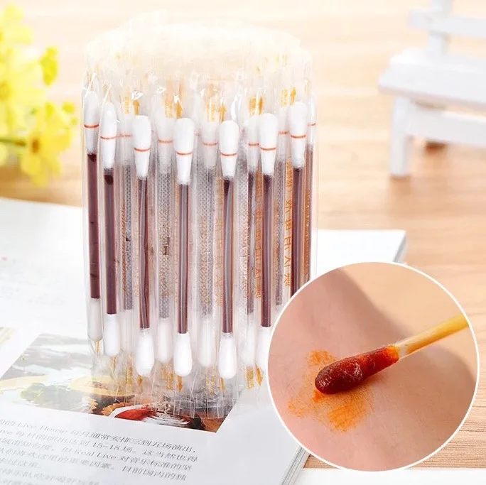 

50pcs/lot Medical Disinfected Stick Make Up Wood Iodine Disposable Medical Double- Cotton Swab Portable Bar Multifunction Adults