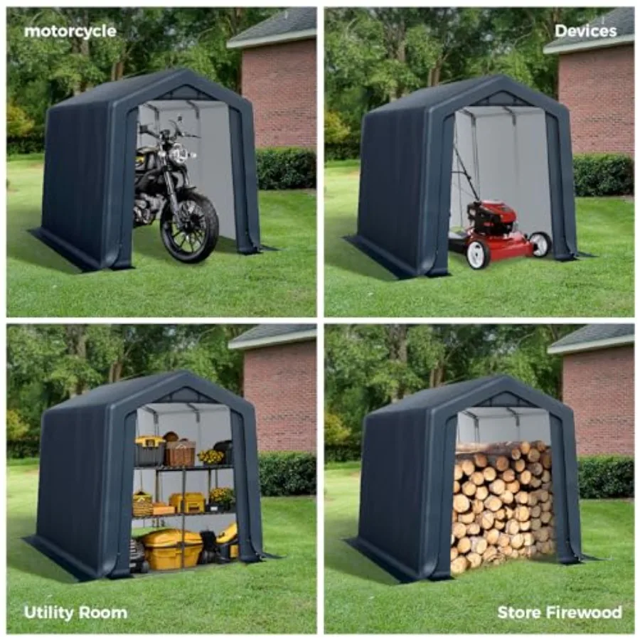 سقيفة تخزين خارجية محمولة مقاس 6 × 10 قدم مع باب وسحاب قابل للطي وفتحات للدراجات النارية ومخزن المعدات الخارجية #4