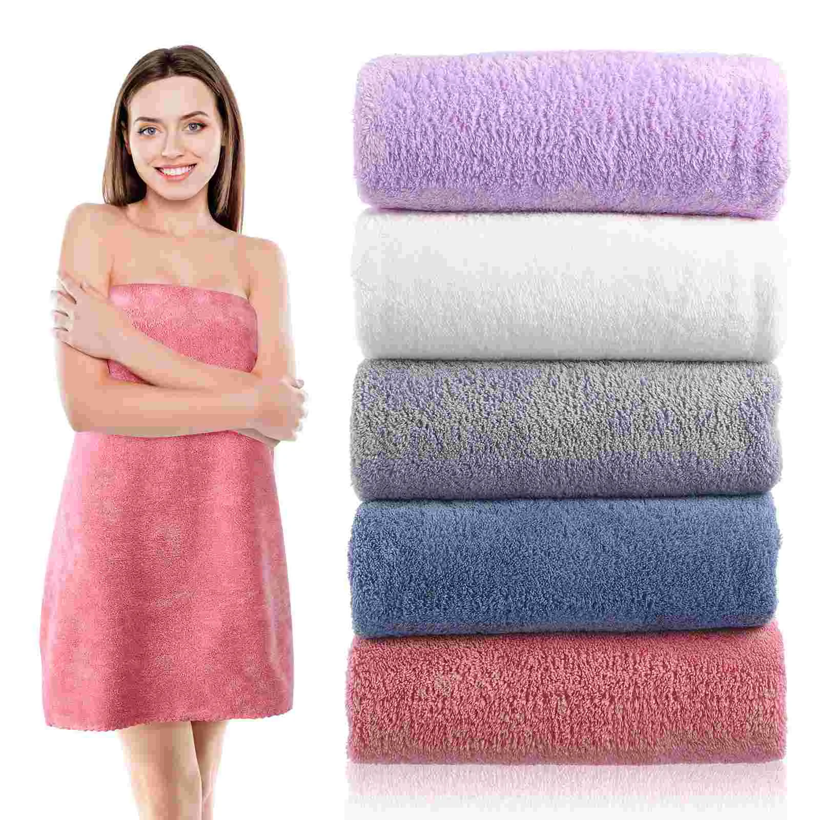 5 Pcs Microfiber Bath Towel Set Towels for Bathroom Warmers Wipes Thicken Big Body Extra Large Fluffy Nylon Soft Women's