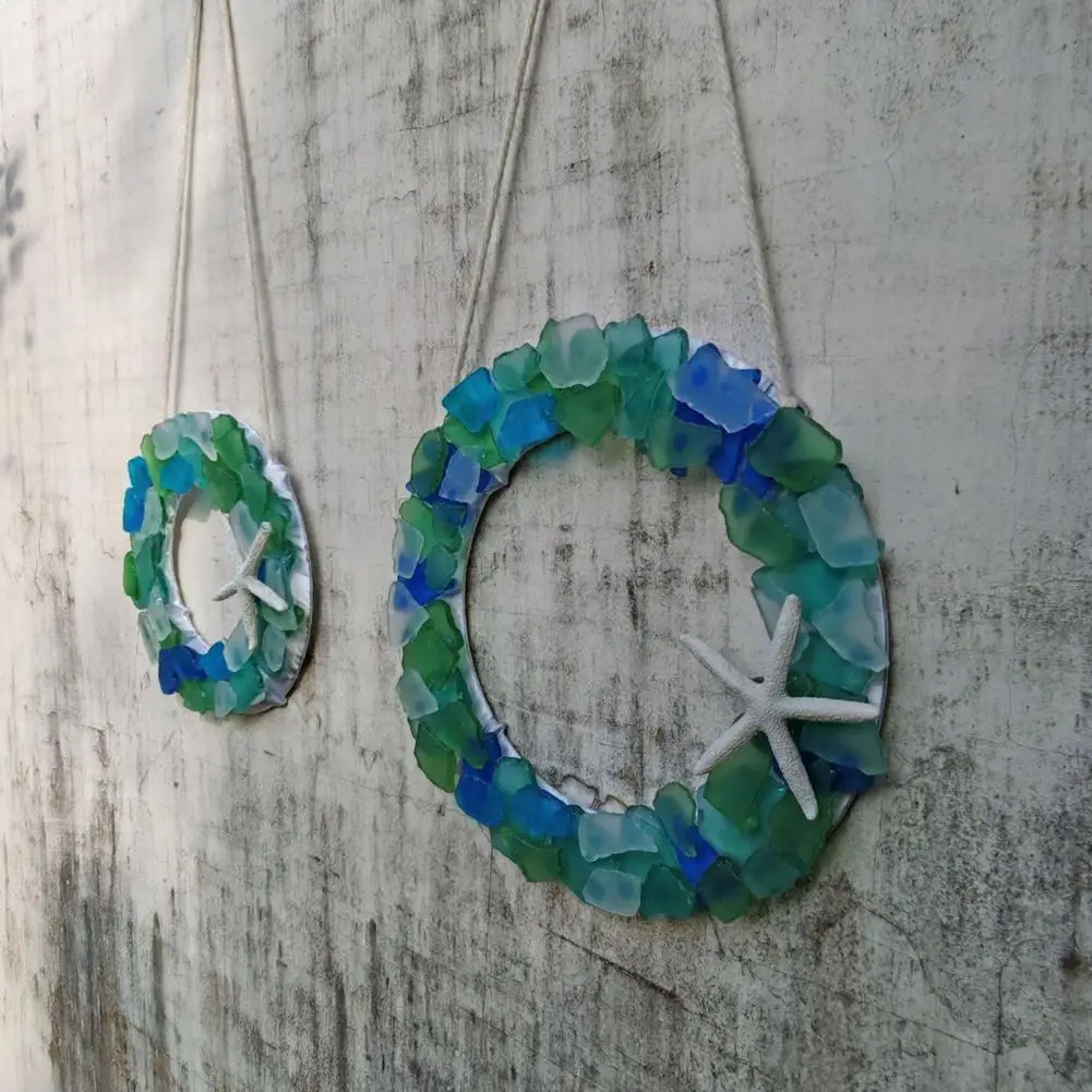 

Front Door Wreath Handmade Sea Glass Wreath Coastal Style Christmas Ornament Beach Decor for Front Door Window Kitchen Cabinet