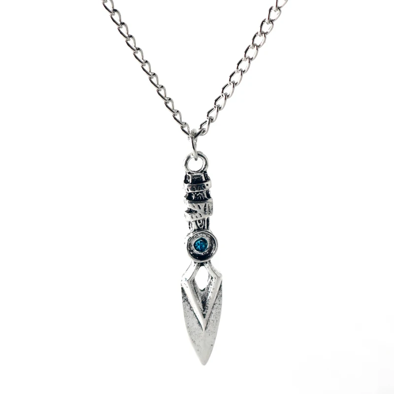 Game Valorant Necklace Jett Blade Storm Knife Blue Crystal Pendant Necklace Long Chain Jewelry Gifts