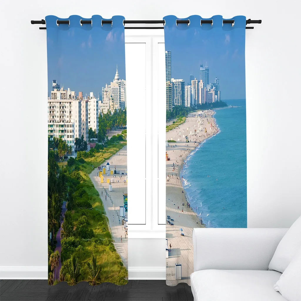 Summer Series Nordic Comic Landscape Oil Painting Style Sunshade Curtain Living Room Bedroom Balcony Thin Curtain