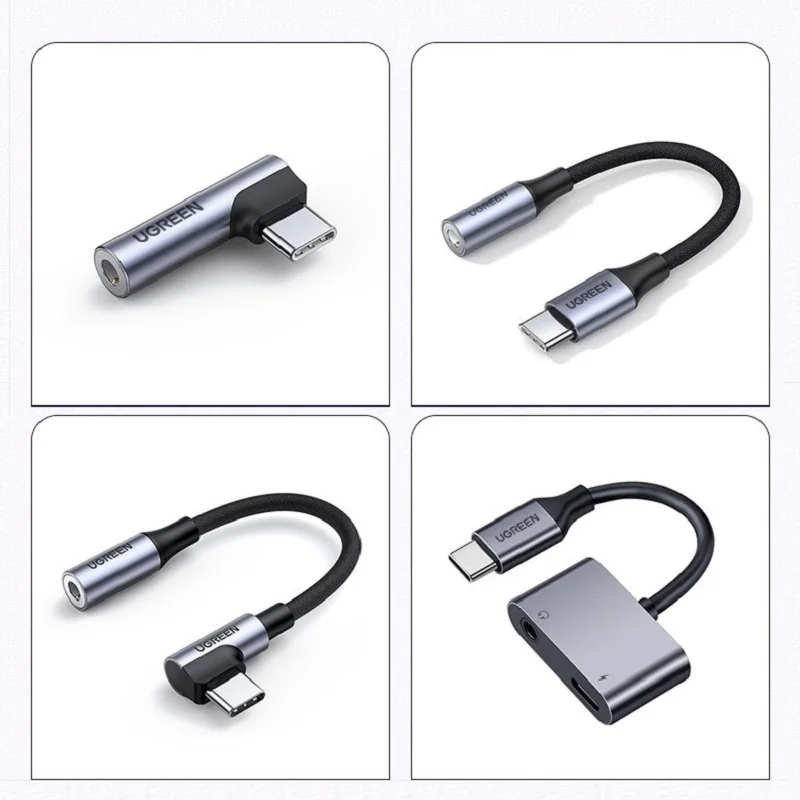 Ugreen Type C 3.5 Jack Earphone Cable USB C إلى 3.5mm AUX محول سماعات الرأس