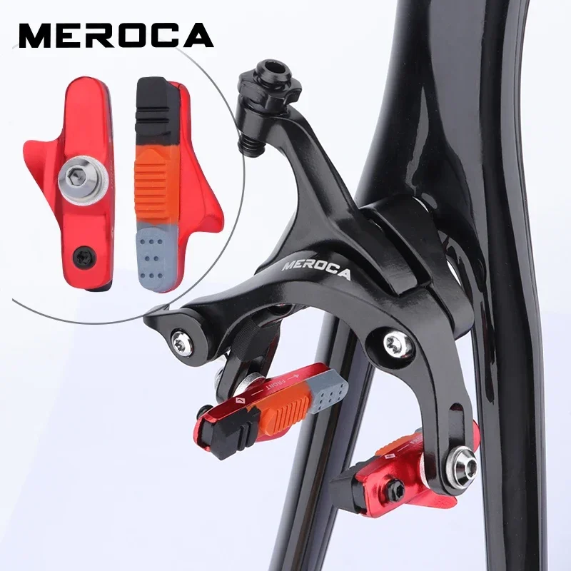 MEROCA Road Bike Brake Pads V-brake Pads With Mud Trough Silent Wear-resistant Rubber Bicycle Rim Brake Pads