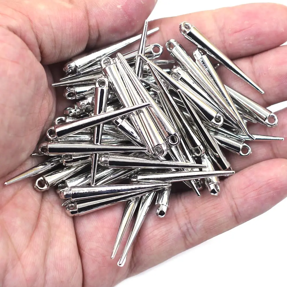 Pendants Cone Acrylic Spike Tear Rivet Punk Studs Spikes Earring Silver Tone Jewelry DIY Findings Charms 34x5mm 50Pcs/100Pcs