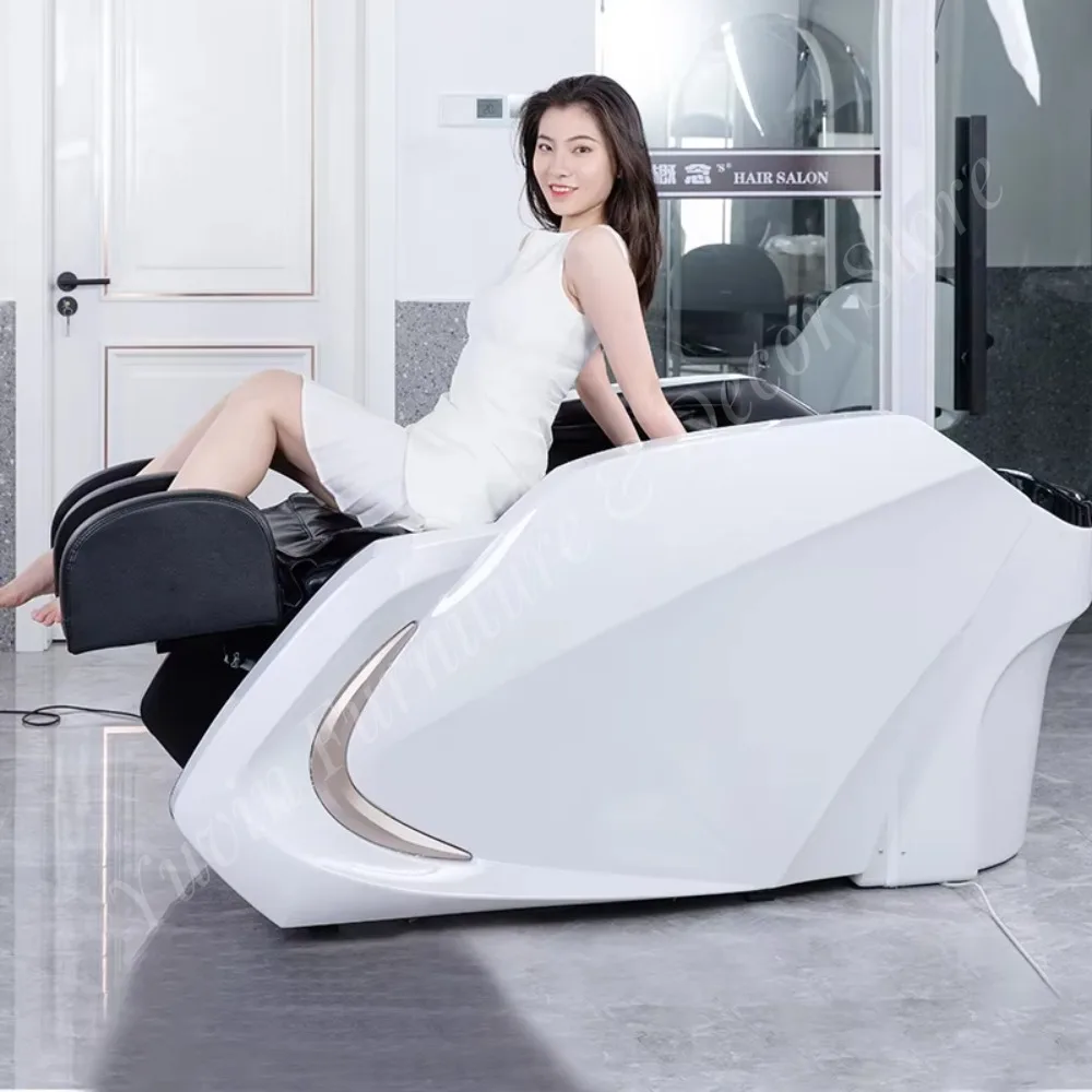 Fully Automatic Salon Furniture Hair Washing Equipment Shampoo Bed White Electric Massage Shampoo Chair