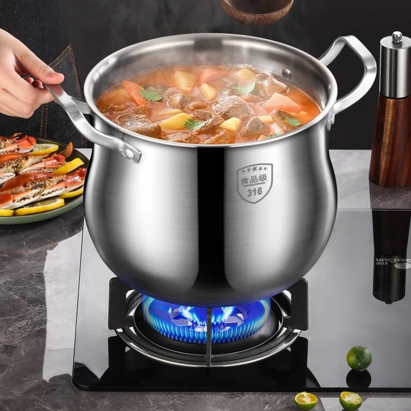 ‌Commercial 316LStainless Steel Stockpot,Large Capacity Deep Soup Pot,Rivet-Free Curved Cooking Pan,Universal Pot for Induction
