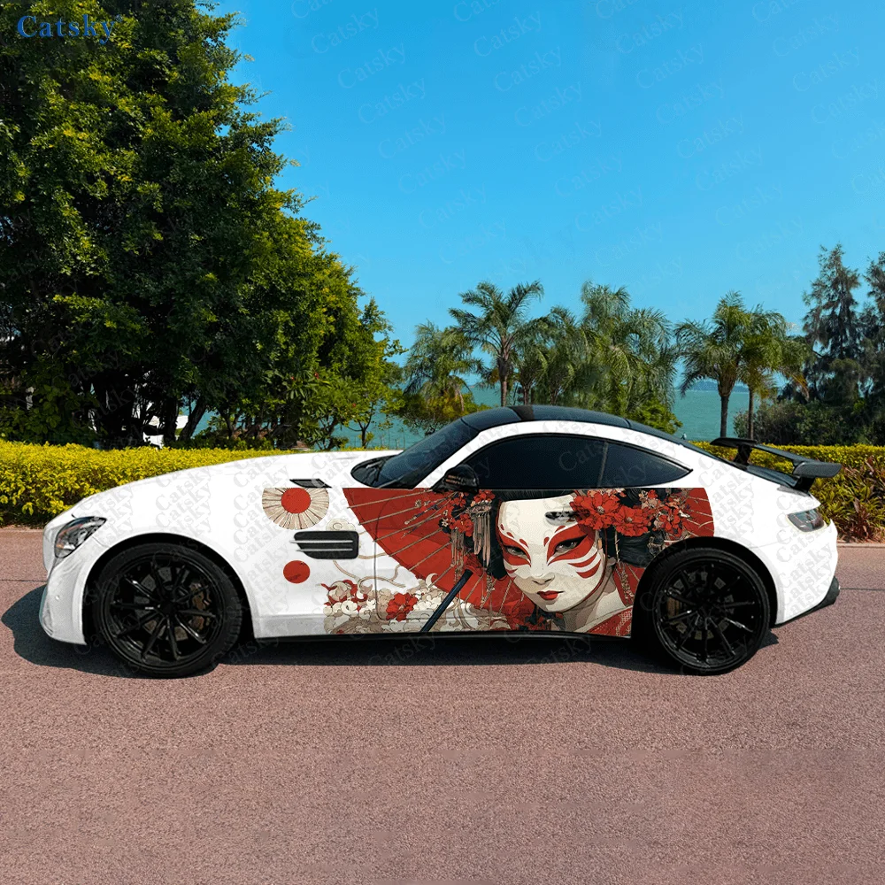 

Картина лица гейша, украшение на боковую наклейку автомобиля, водонепроницаемая ПВХ-наклейка, устойчивая к царапинам, защита автомобиля, автоаксессуары в подарок