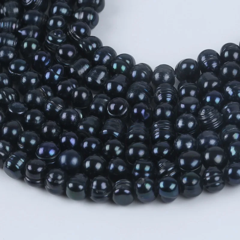 7-8mm dye black color natural freshwater potato pearl strand