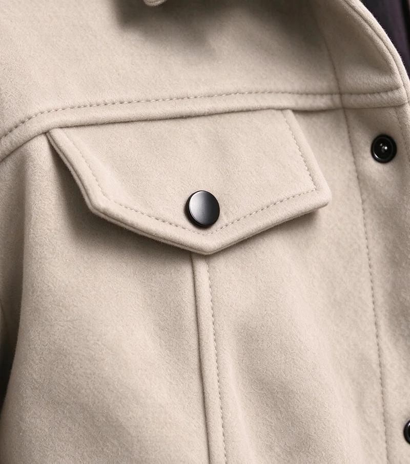 Herrenjacke aus gebürstetem Polyester, Reversjacke mit Knopfleiste/Reißverschluss und Tasche, bequeme, lässige Herbst- und Winterjacke für Büro und Business – Detail 28