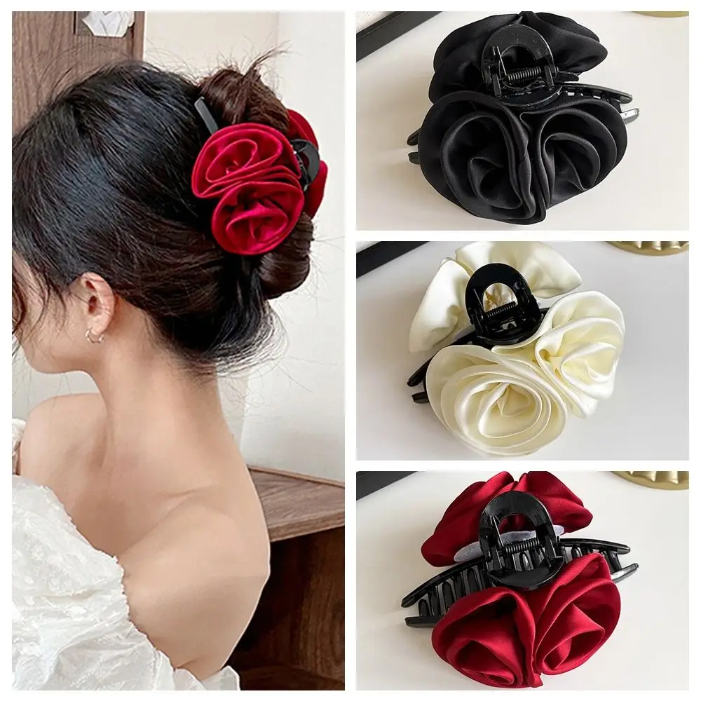 

Flower Flower Hair Claw Fashion Korean Style Shark Clip Red Rose Hair Clip Hair Grab Clip Headwear Large Size Hair Claw Girls