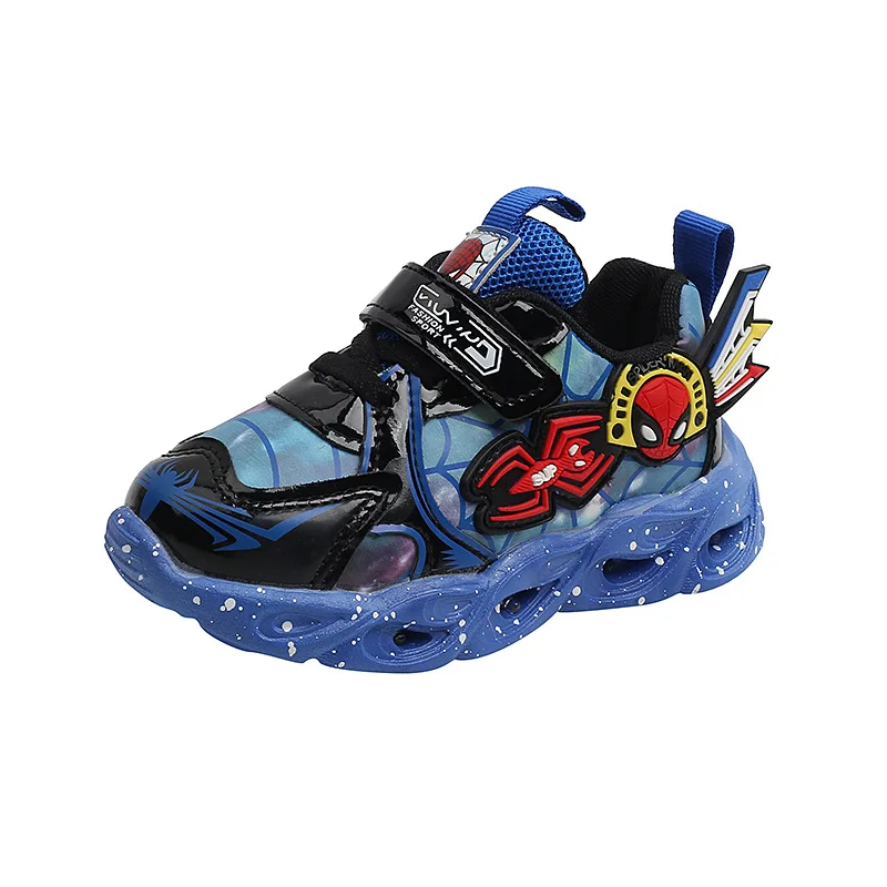 Disney LED Casual Sneakers Red Blue For Spring Boys Spiderman Leather Outdoor Shoes Children Lighted Non-slip Shoes Rozmiar 21-30