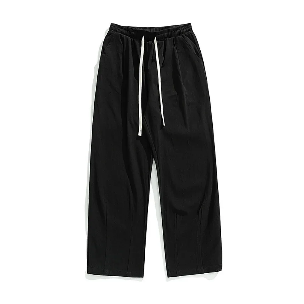 HAN LU Japanese style cotton casual pants for men in autumn and winter 2024 retro doubles pleated design versatile pants for men