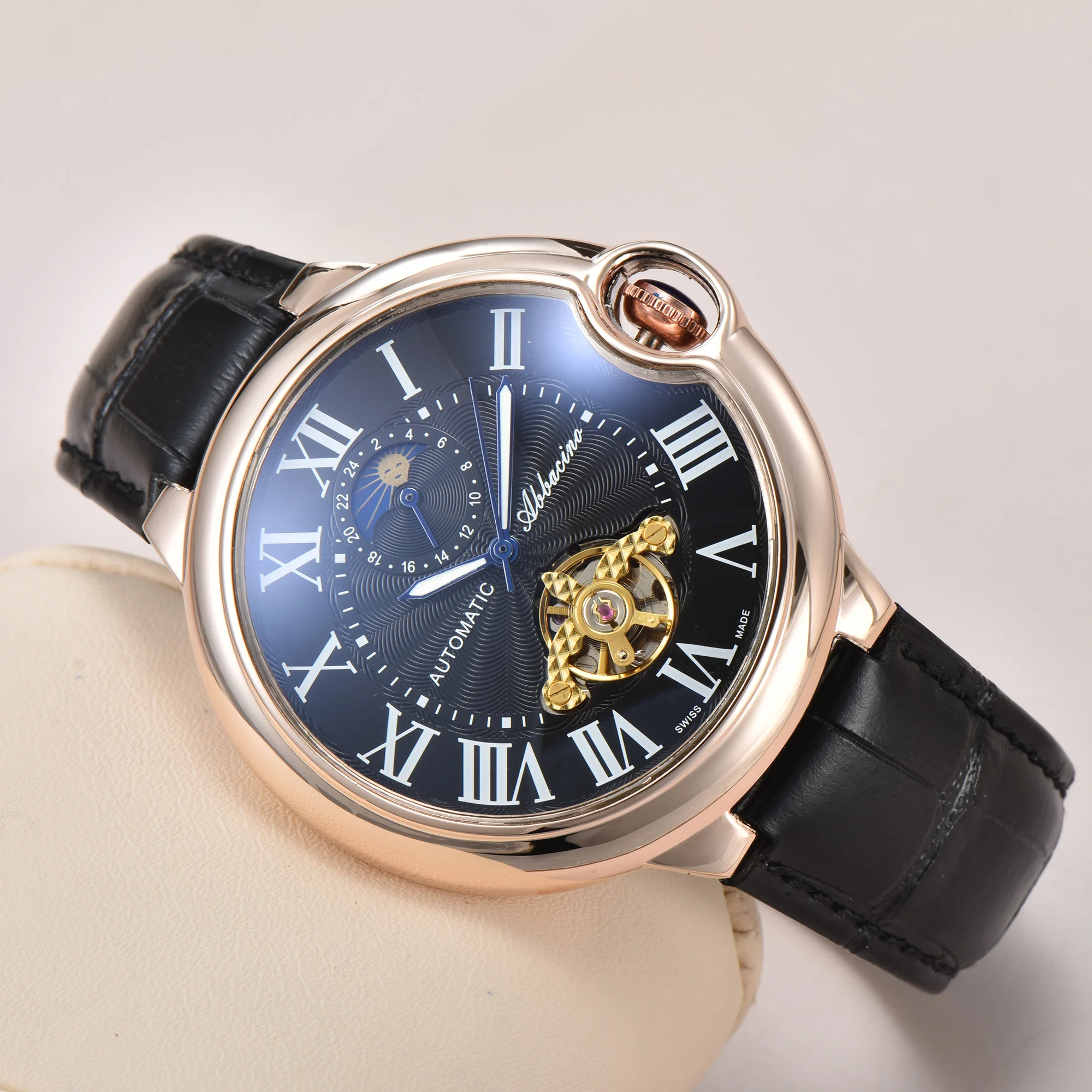 ABBACINO Top ยี่ห้อ Classic อัตโนมัติ Tourbillon นาฬิกาผู้ชายแฟชั่นหนังคู่นาฬิกาข้อมือ Unisex