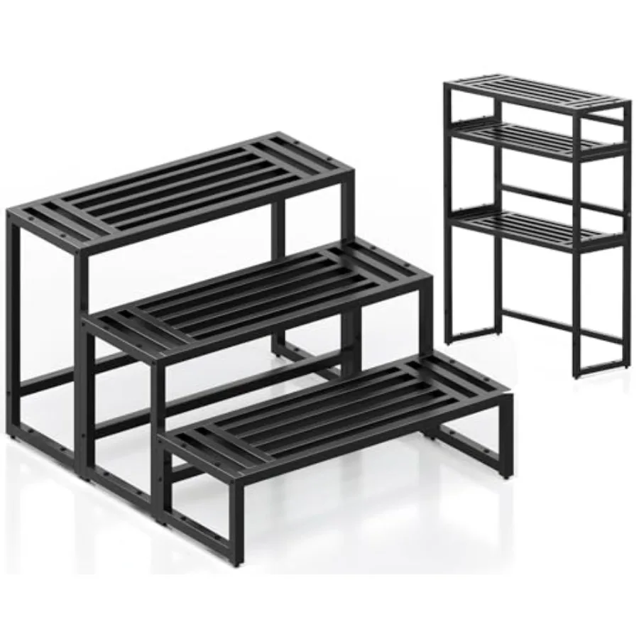 

Plant Stand Indoor Outdoor3 Tier Ladder Metal Plant Stands Riser Heavy Duty Wrought Iron Plant Shelves for Multi Large Pots Bla