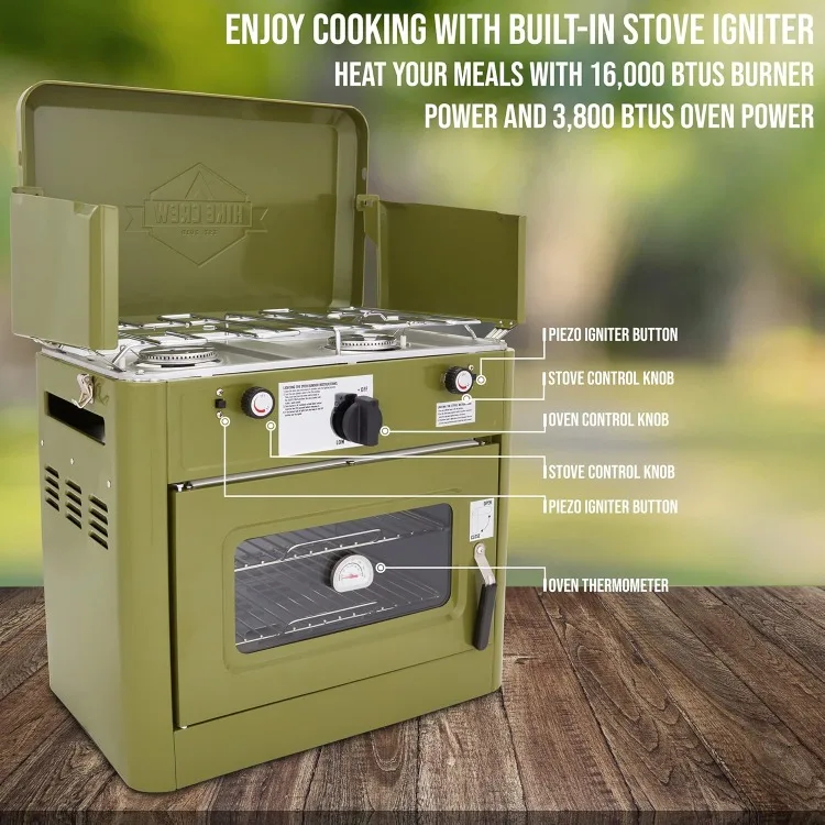 Outdoor Gas Camping Oven w/Carry Bag | CSA Approved Portable Propane-Powered 2-Burner Stove & Oven