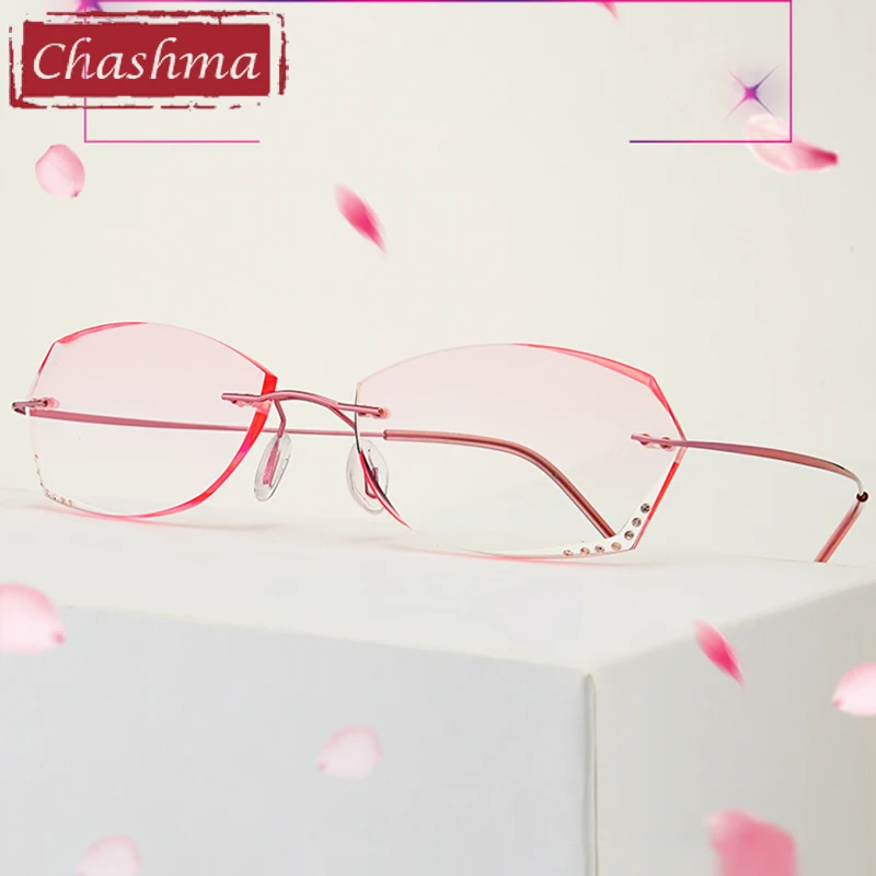 Chashma Prescription Glasses Women Gradient Pink Light Frames Tint Colored Lenses with Diamonds for Myopia Eyeglasses Spectacles