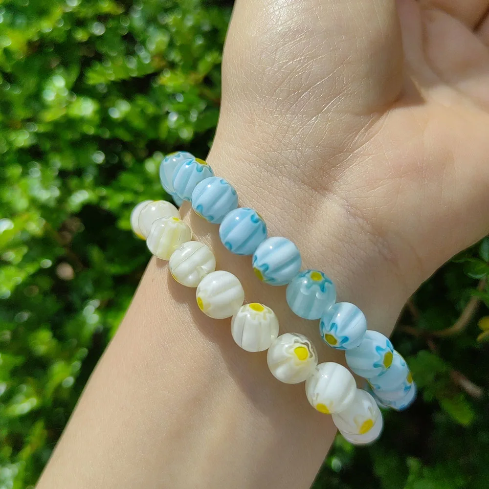 

2PCS Fashion Glass Muran Colour Flower Bestie Bracelet For Women Floral Best friend Lampwork Party Jewelry Gift Cheap Items
