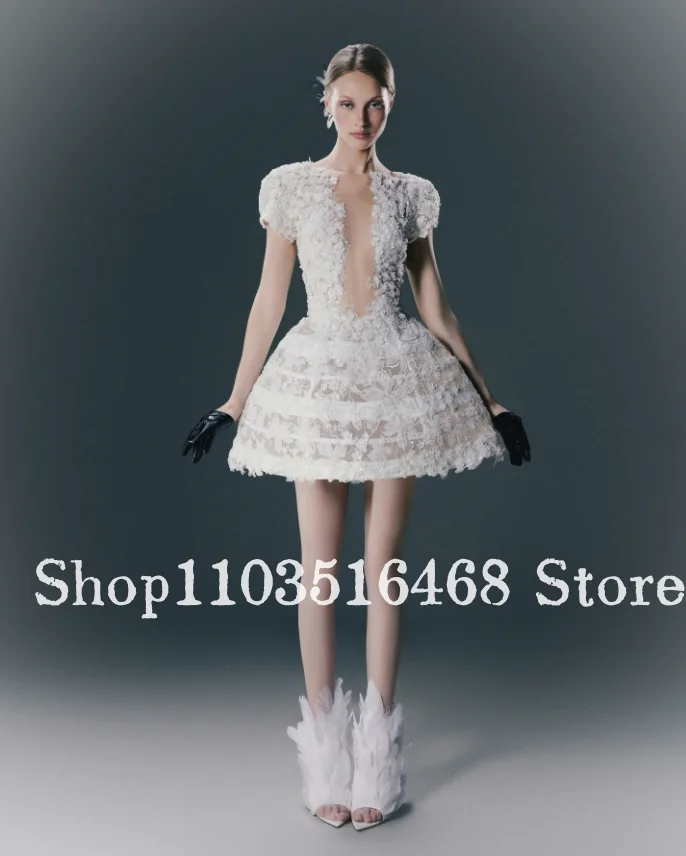 Customized Sweet Ballet Lace Ballgown V-Neck Backless Bride Gown Birthday Party Dress Dreamy Mini Skirt Wedding Party Dress 2026