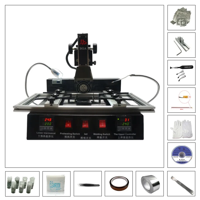 

LY M770 Infrared BGA Rework station 220V 2 Zones with BGA Reballing Kit Solder Ball 810pcs Direct heat Stencils