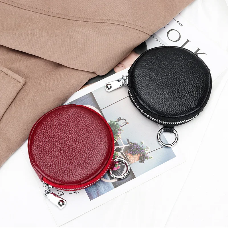 Coin Pouch Keychain for Purse Women Mini Leather Wallet Fashion Coin Purse Purse Round Zipper Pocket Bag Circular Zero Wallet