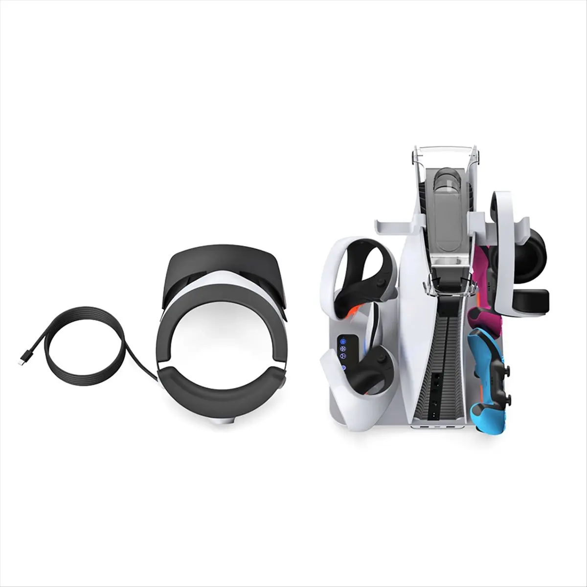 

2025 New For PSVR2 Storage Stand with Controller Holders, Headset Hanger, and Type-C Charging Cable- for PSVR2/ Accessories