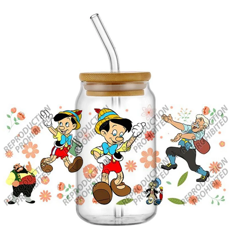 Calcomanías Adhesivas 3D con Diseño de Pinocho, 16oz, UV DTF, para Vasos, Manualidades, Regalos Creativos, en Oferta