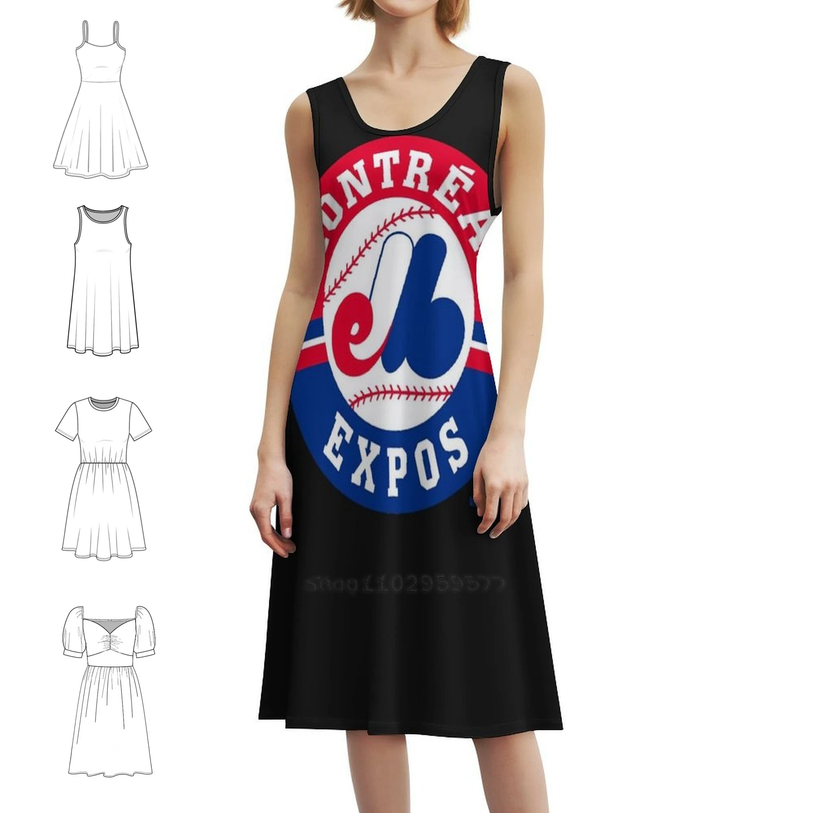 فستان قصير على طراز Expos Montreal Preppy للنساء على شكل حرف a فضفاض مناسب فستان يوم غير رسمي Montreal Expos Expo Baseball Montreal Woman
