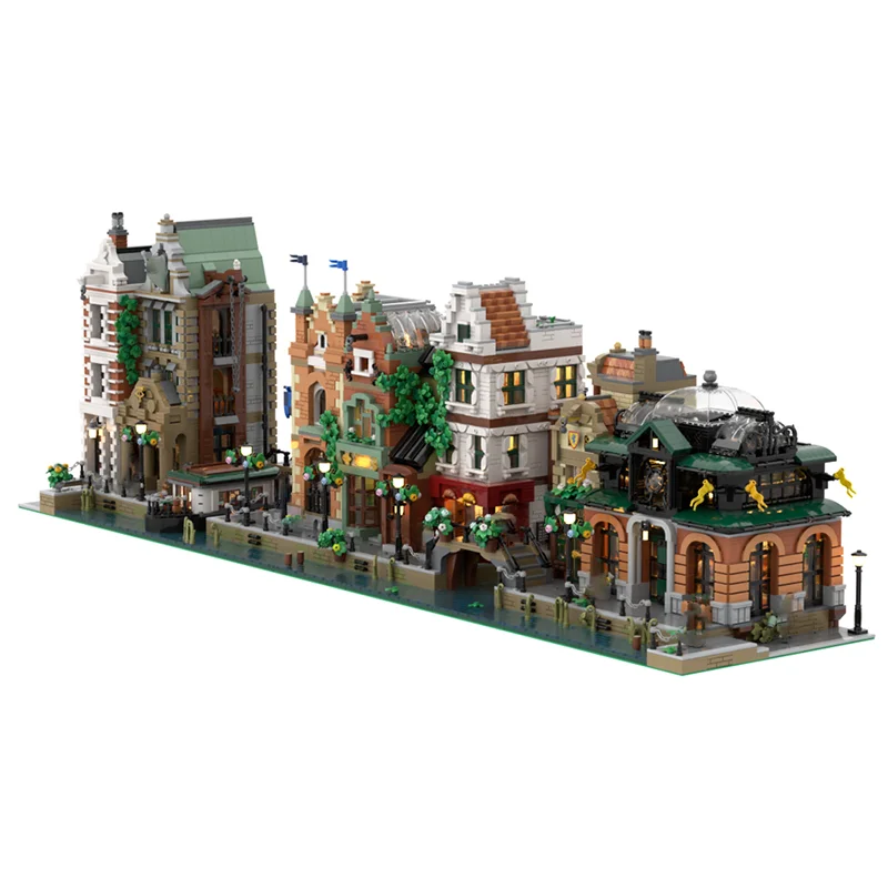 مدينة عرض الشارع نموذج Moc قوالب بناء قناة وحدات جمع نموذج التكنولوجيا وحدات لتقوم بها بنفسك المشهد كتلة هدية عيد الميلاد اللعب