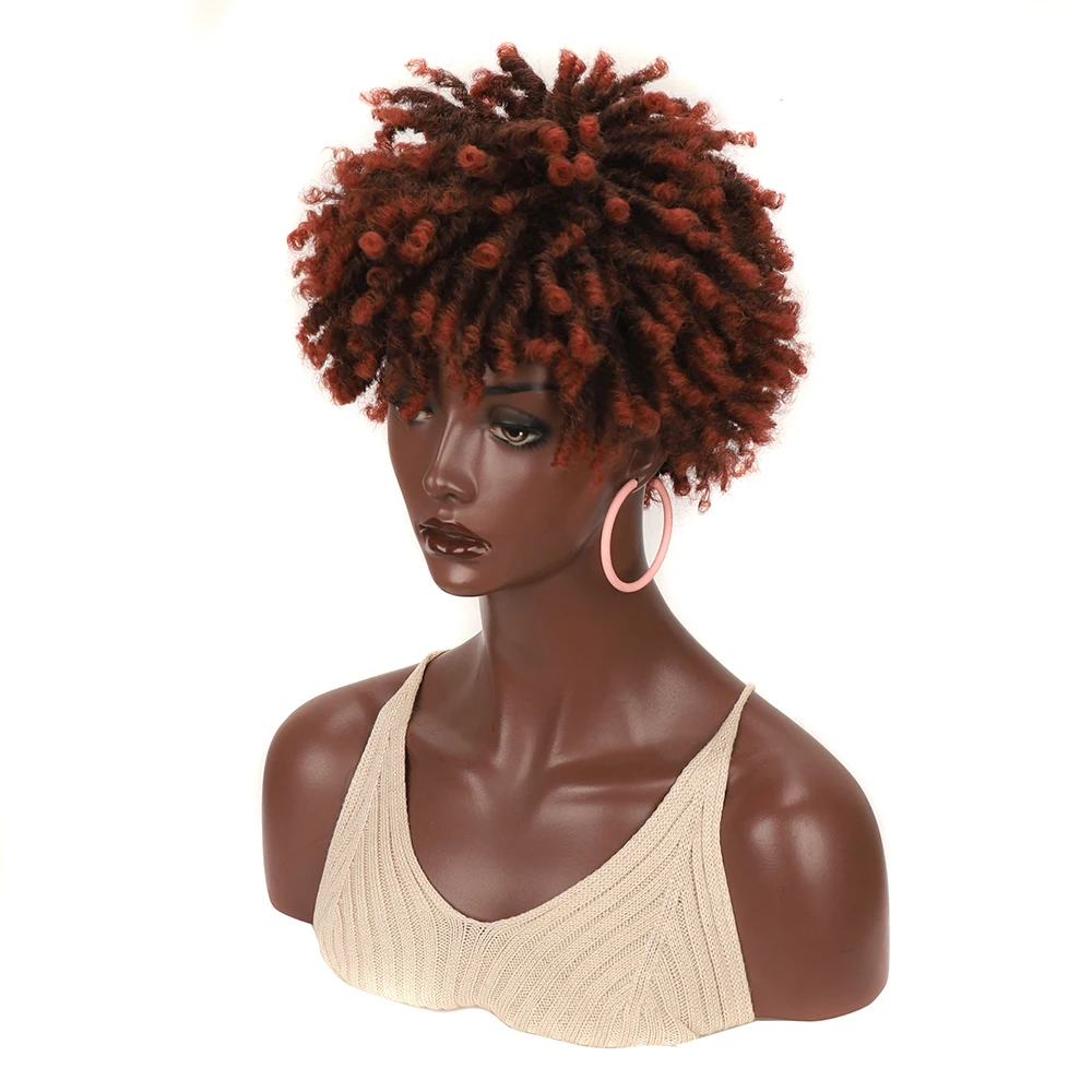 Synthetische korte losse krullende pruiken voor zwarte vrouwen Afro Dreadlock pruik Faux Locs gevlochten gehaakte haarpruik