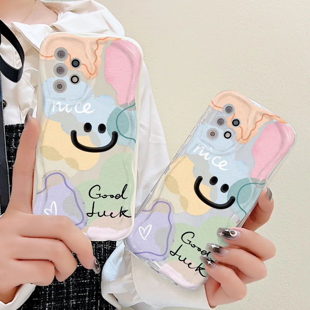 Cute Smile Wave Bumper Soft Case For Samsung A54 5G A53 A13 A34 A14 A23 A21S A51 A52 A32 A12 A50 S20 FE S23 Ultra S22 S21 Cover