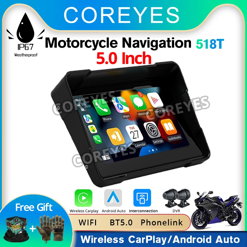 

COREYES 518T Motorcycle Screen Carplay Moto Navigation Waterproof Screen Portable Motorcycle Wireless Android Auto Monitor Xadv